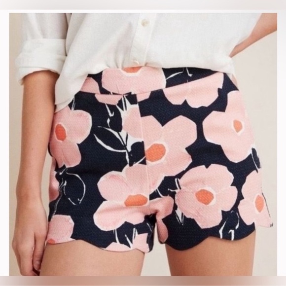 Anthropologie Pants - ANTHROPOLOGIE Georgie Pique Navy and Pink Daisy Floral Shorts